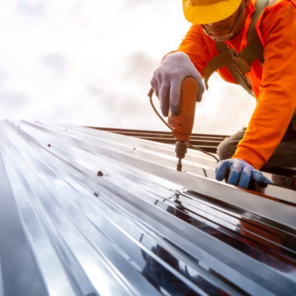 Construction,Worker,Install,New,Roof,roofing,Tools,electric,Drill,Used,On,New